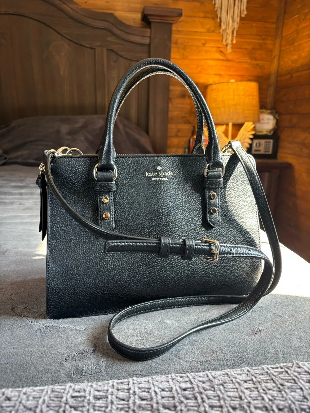 Kate Spade Mulberry Street Lise Satchel Purse, Black, w/ Crossbody Strap